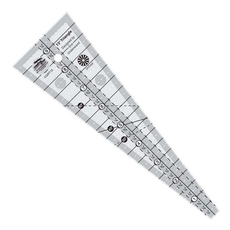 Creative Grids 15 Degree Triangle Ruler – CGRT15 – Made in USA, 3in x 9-1/2in, Non-Slip Grip Acrylic Quilting, Sewing, Crafting, Patchwork Ruler & Template - Image 2